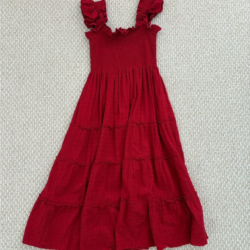 Hill House The Ellie Nap Dress Chili Red Textured Clip Dot Small